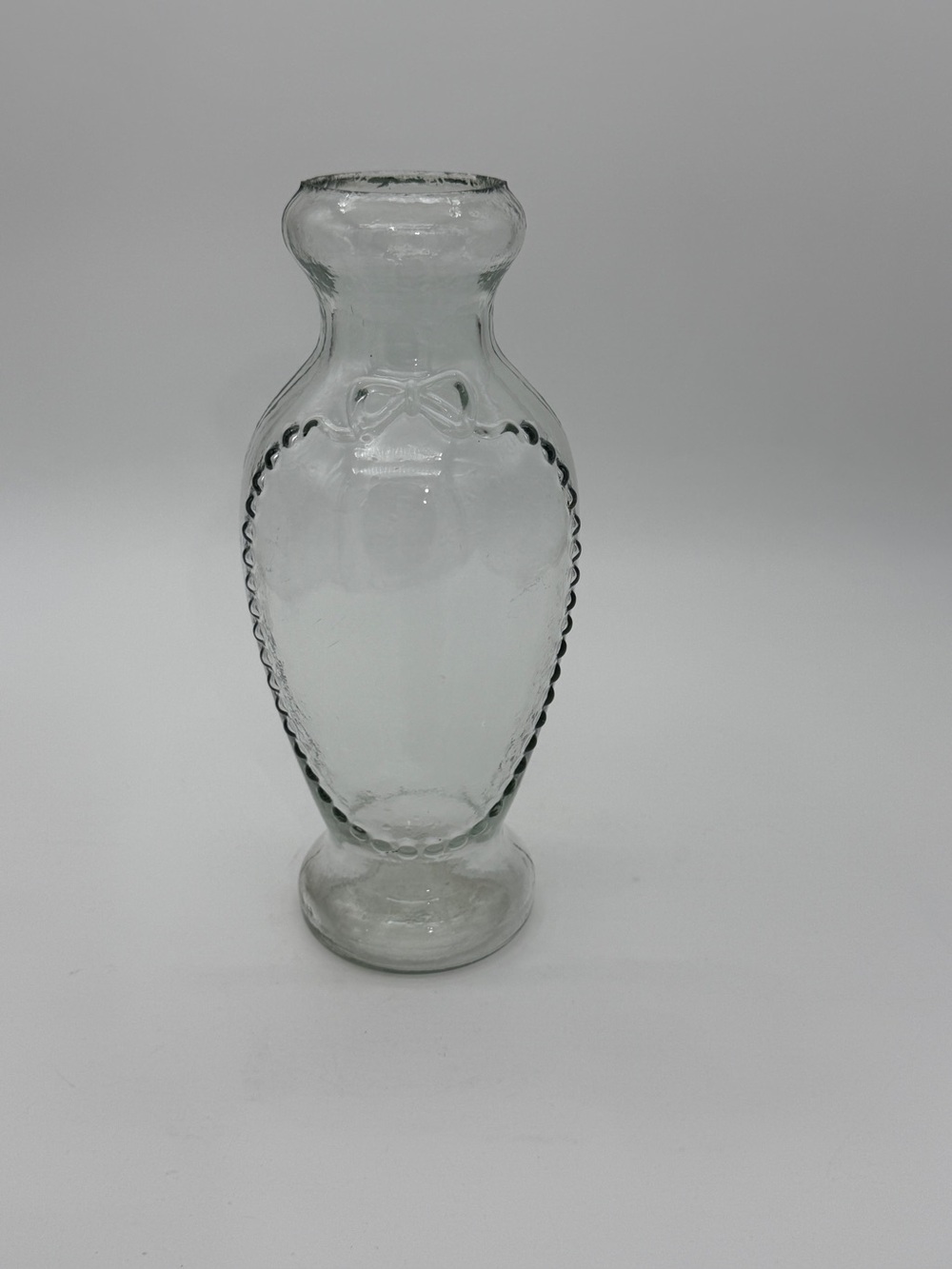 Vintage Clear Baluster Sweetheart Glass Vase Heart Shaped Hobnail With Bow